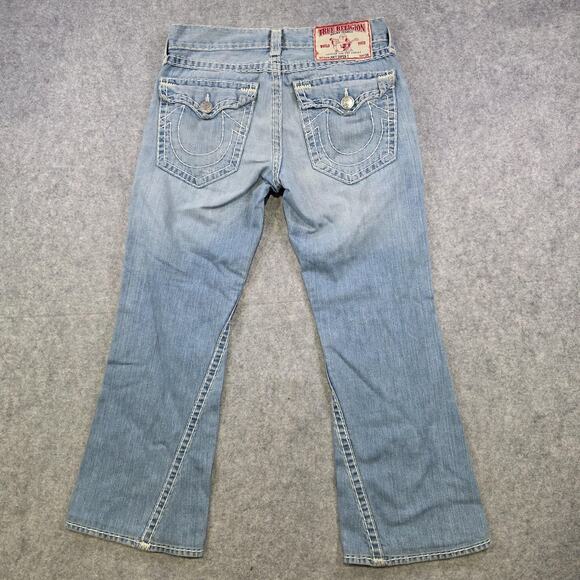 True Religion Jeans Men 33 Light Wash Joey Super T Bootcut Distress Thick Stitch - Picture 15 of 16